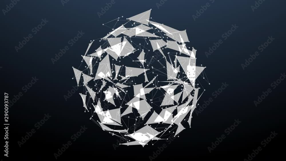 Aufkleber Digital Geometric Shape Sphere Spinning 4K Animation Background. 3D Abstract Hi Technology Plexus Global Rotate In Space Idea Concept Motion.