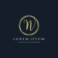 Letter N Logo, handwriting template , circle concept - Vector