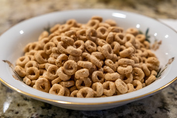 A breakfast of Toasted Round Cereal in China Bowl