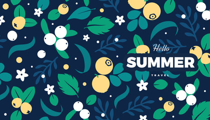 Floral vector banner. Flowers, leaves and berries retro background, cute vintage colors template © Premium_art