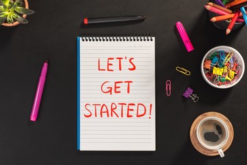 Let's Get Started, Business Conceptual Text on Notebook