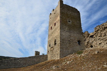 Fototapeta na wymiar Tower of Genoese fortress in Feodosia, Crimea