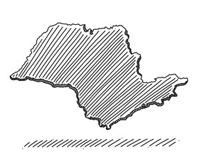 Doodle of map of the state of São Paulo, Brazil. Drawing with black brush strokes