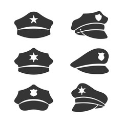 vector black police hat icons set