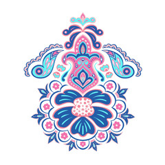 Colorful Indian rug paisley ornament pattern design.