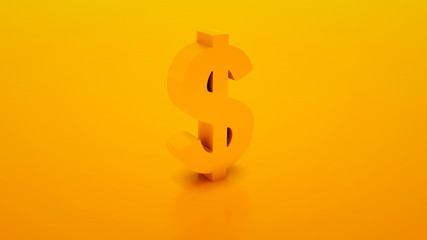 Dollar symbol isolated on yellow color background. 3d illustration