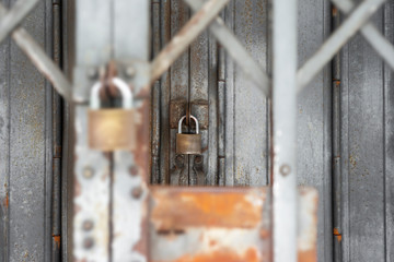 Closeup old padlock safety the gate