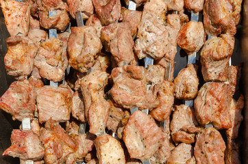 Cook barbecue on the coals.Chicken kebab on a spit.