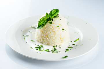 White rice with black sesame decorated with parsley