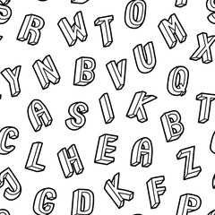 Upper case alphabet letters seamless pattern. Vector wallpaper. Cartoon doodle style background.