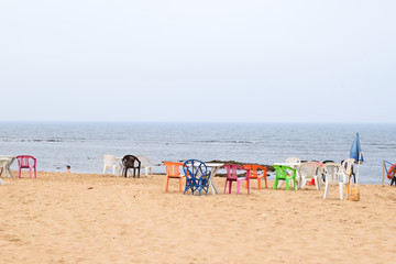 beach chairs and umbrellas on the beach