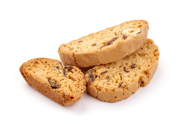 Delicious Italian cantuccini cookies, biscotti, isolated on white background