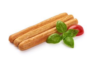 Fresh chicken sausages for barbeque or grill, isolated on white background