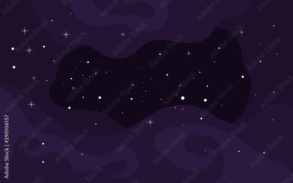 Poster vector space background. cute flat style template with stars in outer space