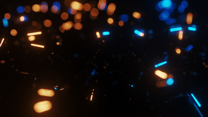 Fototapeta premium Blurred shining particles on black background with the copyspace for party invitation or cover page