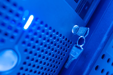 The server room tells the computer server that is working continuously. Convey the power and...