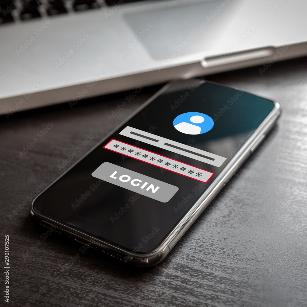 Poster mobile phone with login page on screen and wrong password error or invalid account name. login page 
