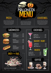 Fototapeta premium Halloween menu design with jack o lantern. Restaurant menu