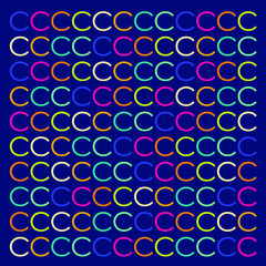 Abstract background of letter repeated. Memphis style. Bright and colorful, 90s style. Vector pattern. Neon colors