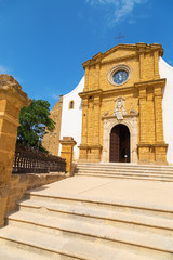 Obraz premium View of Cathedral of San Gerlando in Agrigento, Sicily, Italy. Historic landmark of small Sicilian city. Beautiful medieval building, tourist attractions.