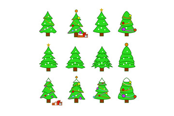 Collection of Christmas trees, modern flat design. Can be used for printed materials - leaflets, posters, business cards or for web.