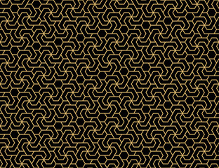 The geometric pattern with lines. Seamless vector background. Gold and black texture. Graphic modern pattern. Simple lattice graphic design