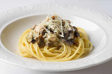 Pasta with chicken and creamy mushroom sauce