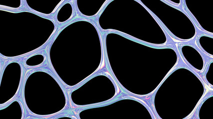 Holographic iridescent organic shape mesh. Isolated abstract background.