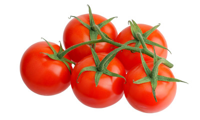 Bunch of tomatoes without shadows isolated on white background
