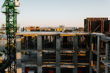 Construction work site and high rise crane building
