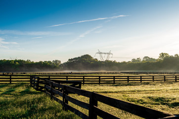 rural horse farm landscape with fence