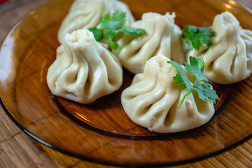Khinkali - traditional Georgian dumpling dish - popular in the country of Georgia
