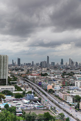 Naklejka na ściany i meble Bangkok, THAILAND 23- AUG, 2019: scenic of panorama view on river and Rama 9 Bridge. Bangkok Thailand