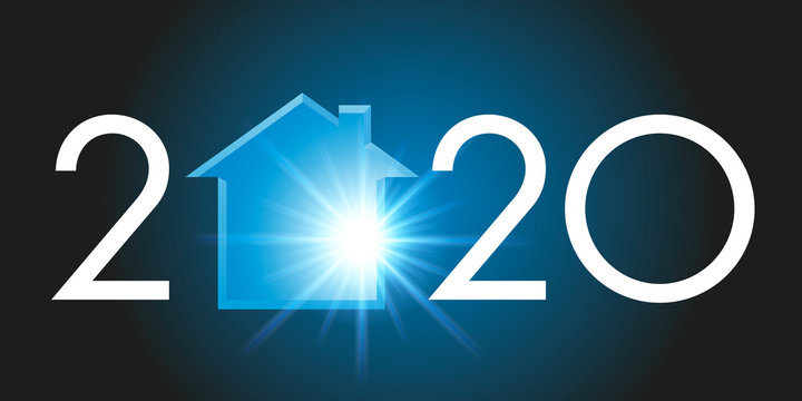 Carte de voeux montrant la silhouette d’une maison pour symboliser un projet de programme immobilier et l’acquisition d’un logement pour l’année 2020.