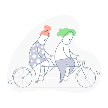 tandem bicycle ride couple cartoon style clip art preview