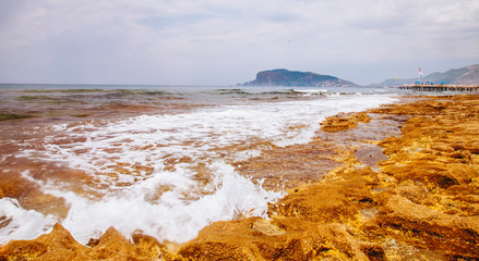 Landscape of Mediterranean Sea and Alanya peninsula, Turkey. Tourism concept.
