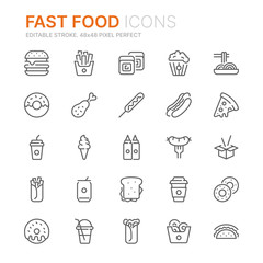Collection of fast food related line icons. 48x48 Pixel Perfect. Editable stroke
