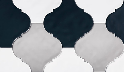 real photo of white,gray, black tile Seamless surface design with ogee ornament. Oriental...