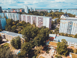 Plattenbau buildings at berlin, germany from the drone view