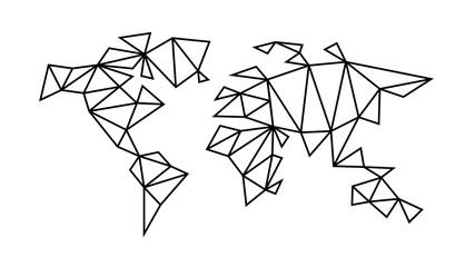 Abstract world map template in triangulation style for industrial interior, design. The location of the triangles is interconnected.