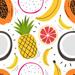 Hand drawn fruits seamless pattern for print, textile, wallpaper. Kids decorative fruits background. - 290118321