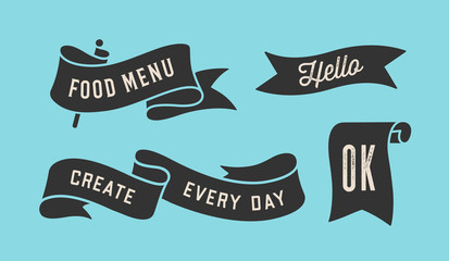 Ribbon Banner. Set of black ribbon banner with text, phrase