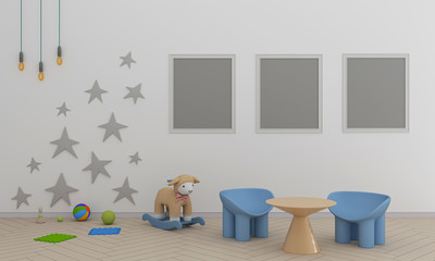 kid room interior and decoration with mockup 3d rendering