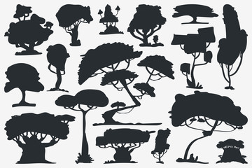 Tree Silhouette. Set of Trees. Vector Isolated Silhouette on White