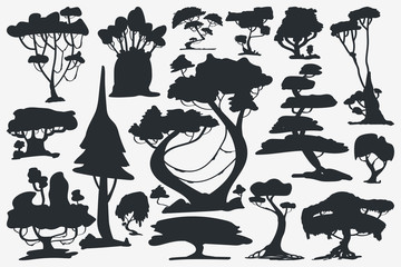 Tree Silhouette. Set of Trees. Vector Isolated Silhouette on White
