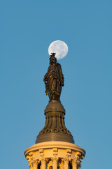 Freedom Statue and Moonset at the US Capitol