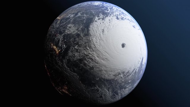 Huge hurricane on a realistic 3D earth. End of the world concept