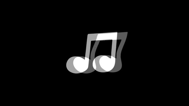 Music Song Chord Icon Old Vintage Twitched Bad Signal Screen Effect 4K Animation. Twitch, Noise, Glitch Loop with Alpha Channel.