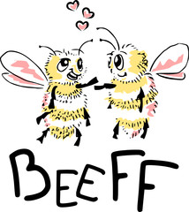 Illustration of two bees friends forever