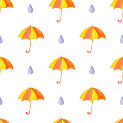 Fototapeta na wymiar Watercolor autumn pattern with umbrella